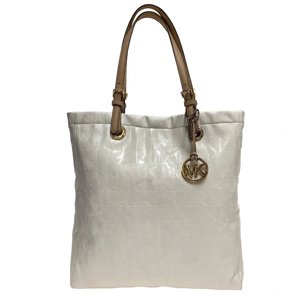 Michael Kors White Patent Tote Bag | MK Monogram Logo | Shoulder Purse